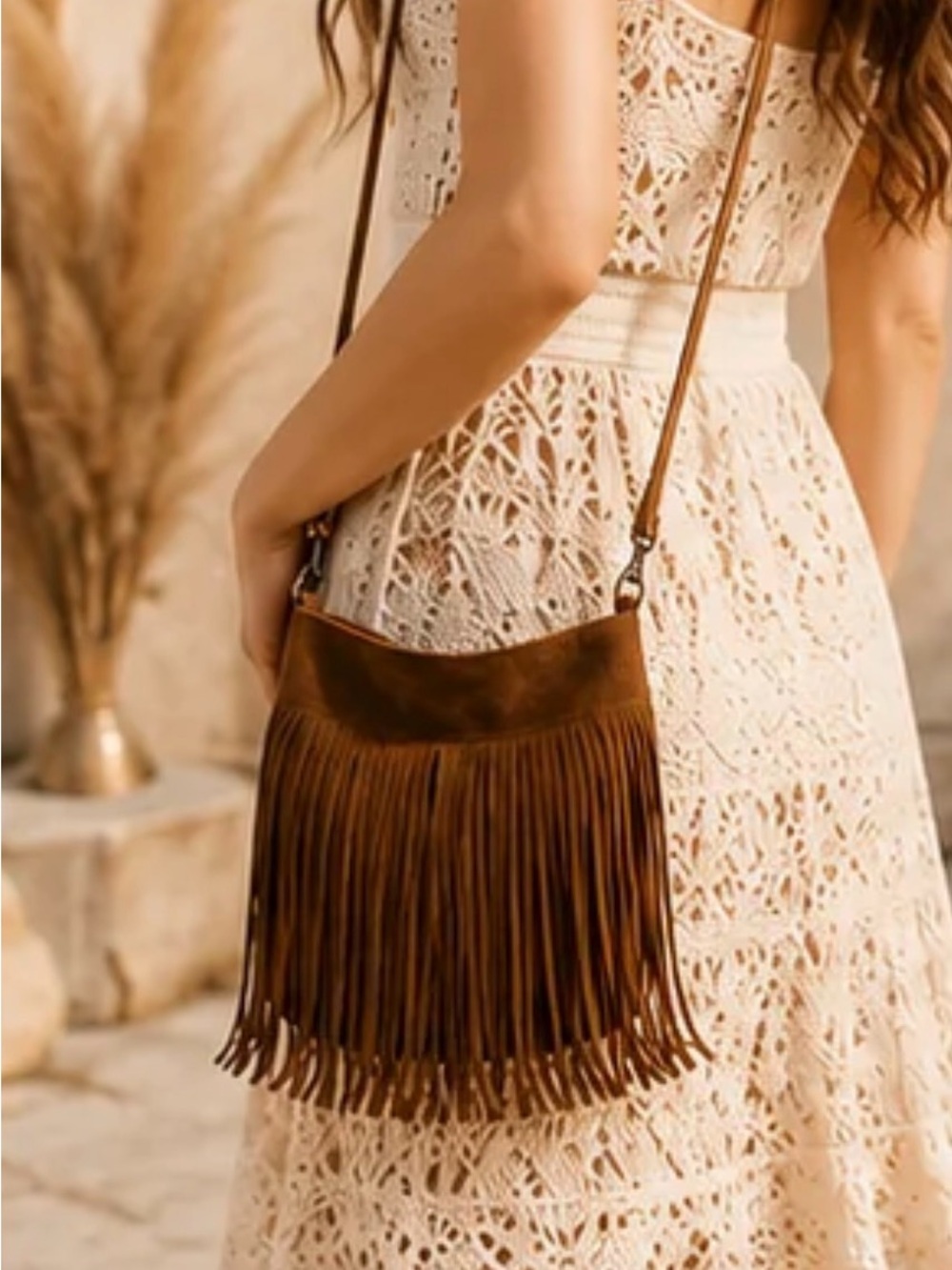 Boho Festival Brown Fringe Crossbody Bag